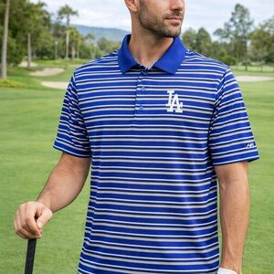 Majestic LA Dodgers Striped Golf Polo Shirt Men’s Large Breathable